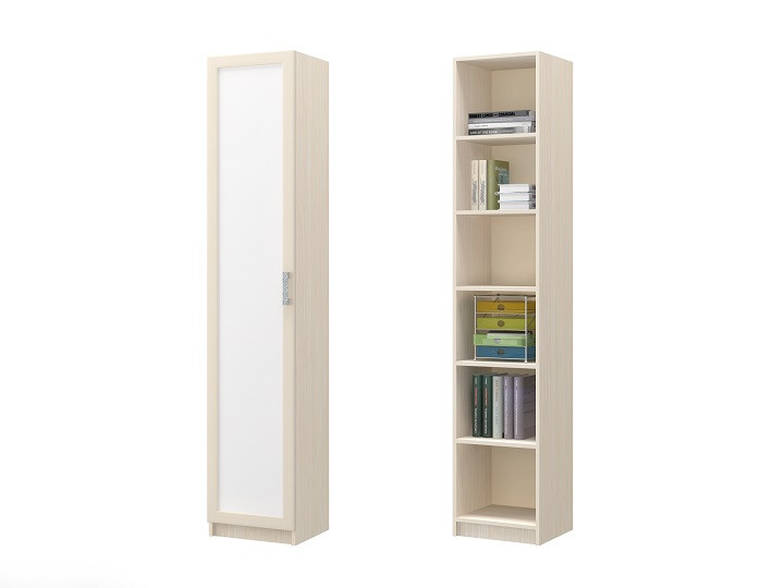 Шкаф ДЮ-09 Юнга-7 ЛДСП Белый ХДФ+Рамочный Профиль/Ясень Шимо Светлый (Д-450 x В-2200 x Г-400 мм)