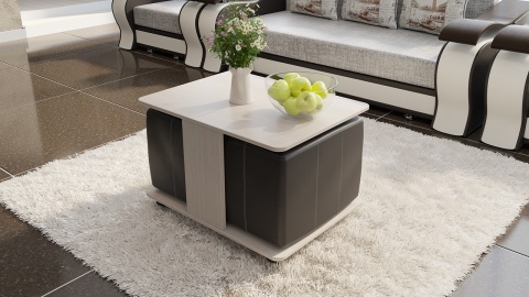 Стол Журнальный с Пуфиками «Капри» Стол Журнальный с Пуфиками «Капри» Дуб Белфорт/Кож.зам Коричневый/Ш-600× Д-800 × В-500 мм